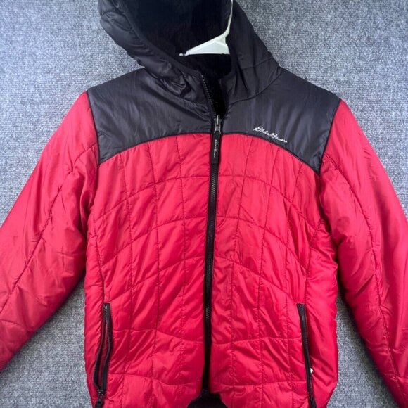 Eddie Bauer Kid's Large 14/16 Full Zip Black & Red Jacket Fleece Lined Unisex - Picture 1 of 13